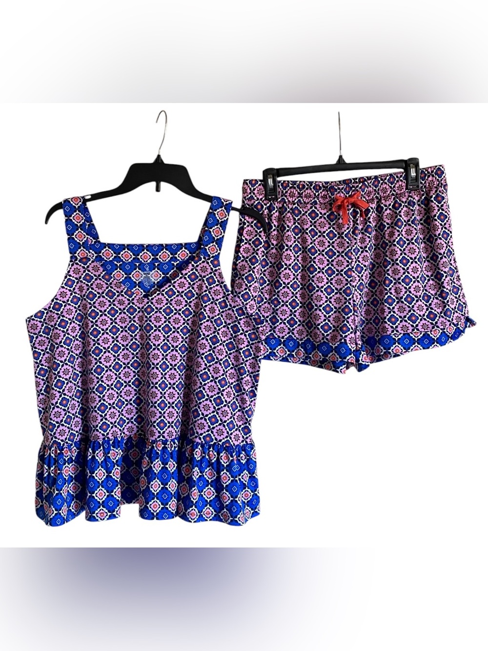 Women’s CUDDLE DUDS Floral Geometric 2 Piece Lounge Pajama Set Top Shorts M